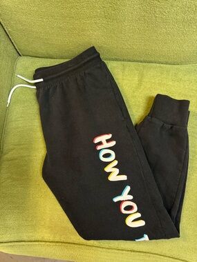 FRIENDS Black Joggers with Multicolor 'HOW YOU DOIN’ Lettering
